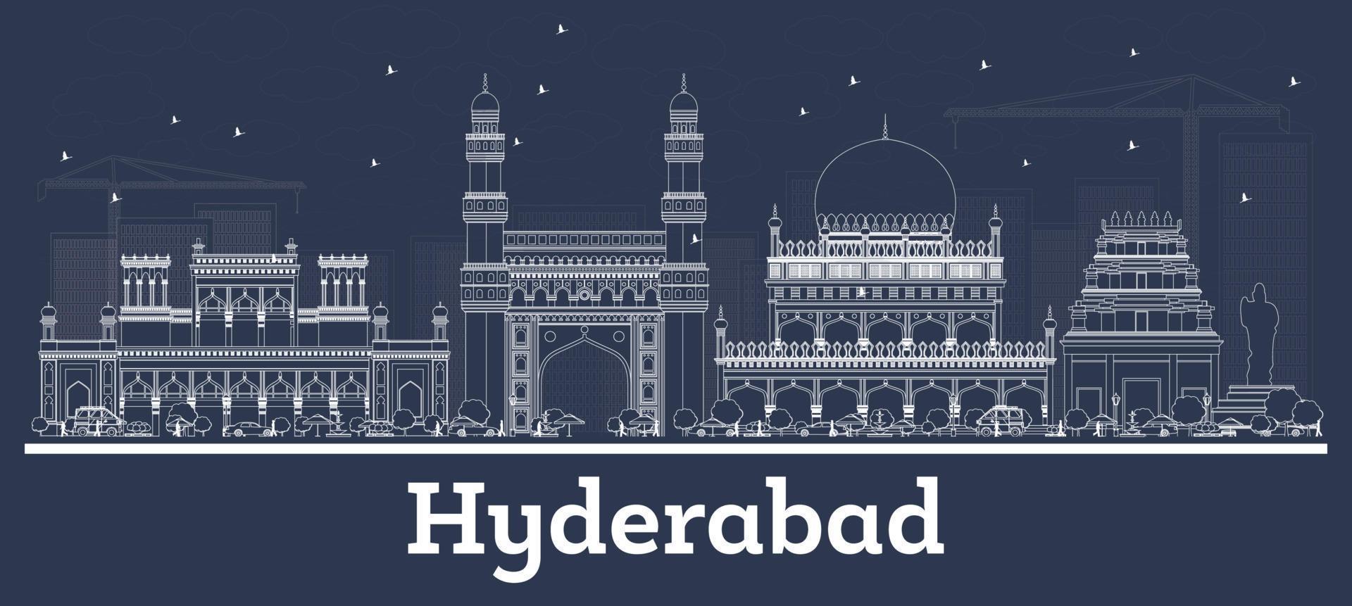 Décrire les toits de la ville d'hyderabad en Inde avec des bâtiments blancs. vecteur