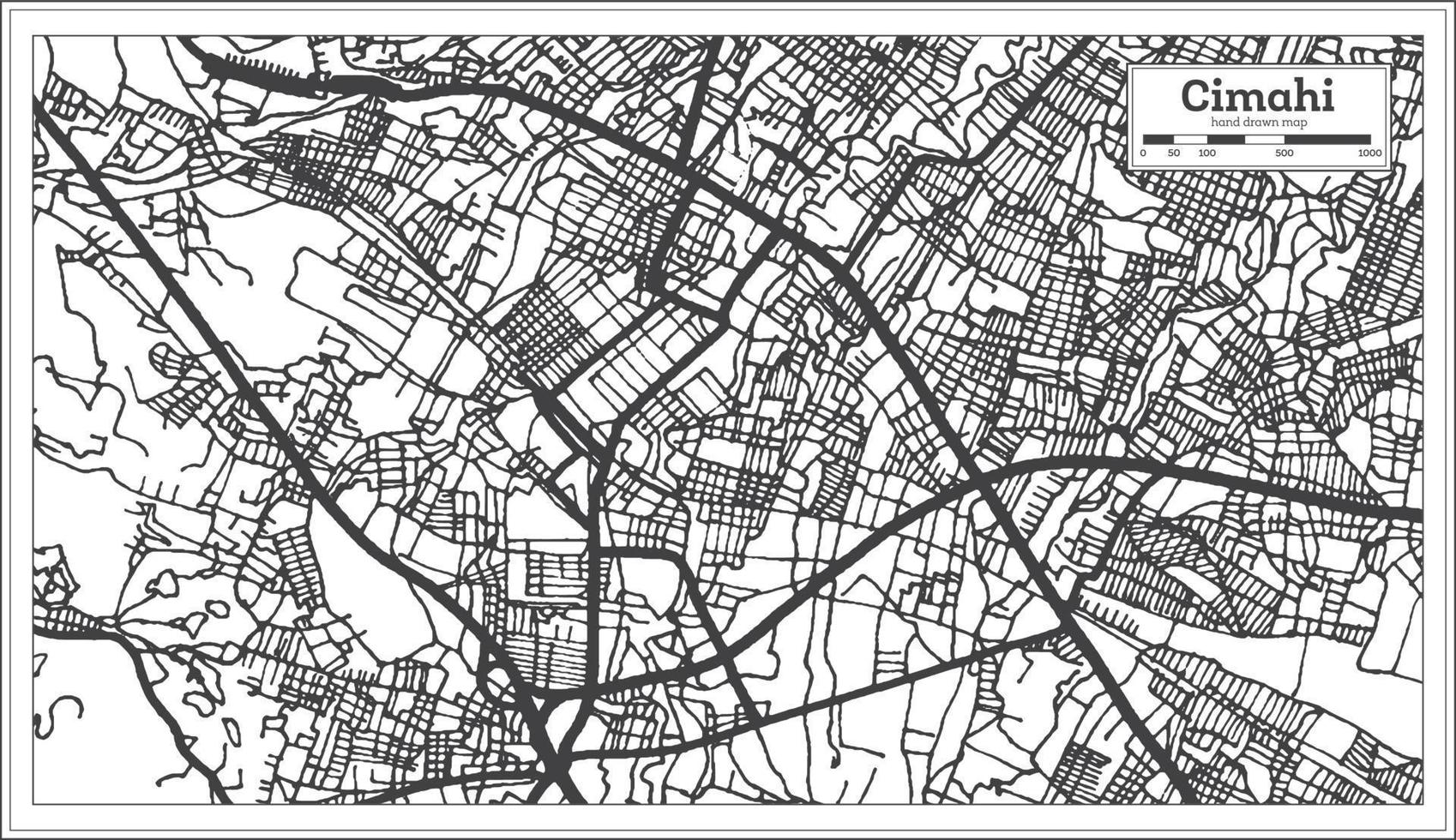 plan de la ville de cimahi indonésie en noir et blanc. carte muette. vecteur