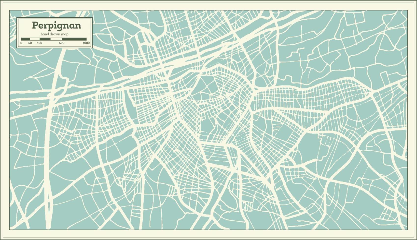 plan de la ville de perpignan france dans un style rétro. carte muette. illustration vectorielle. vecteur