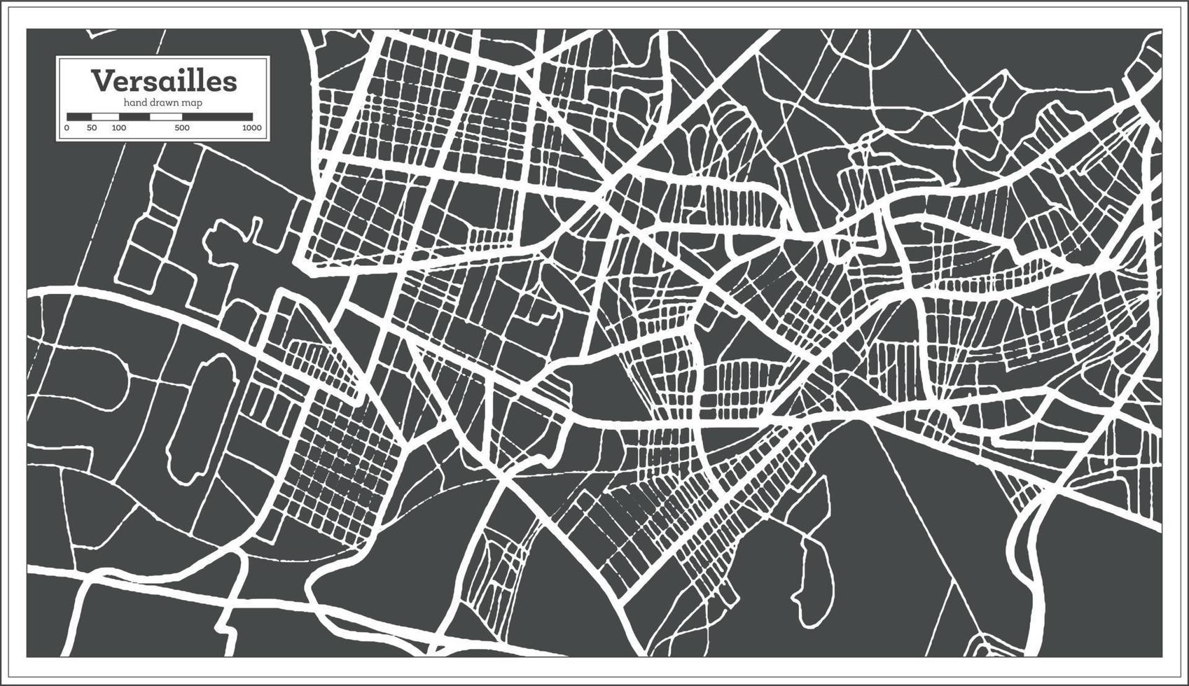 plan de la ville de versailles france dans un style rétro. carte muette. illustration vectorielle. vecteur