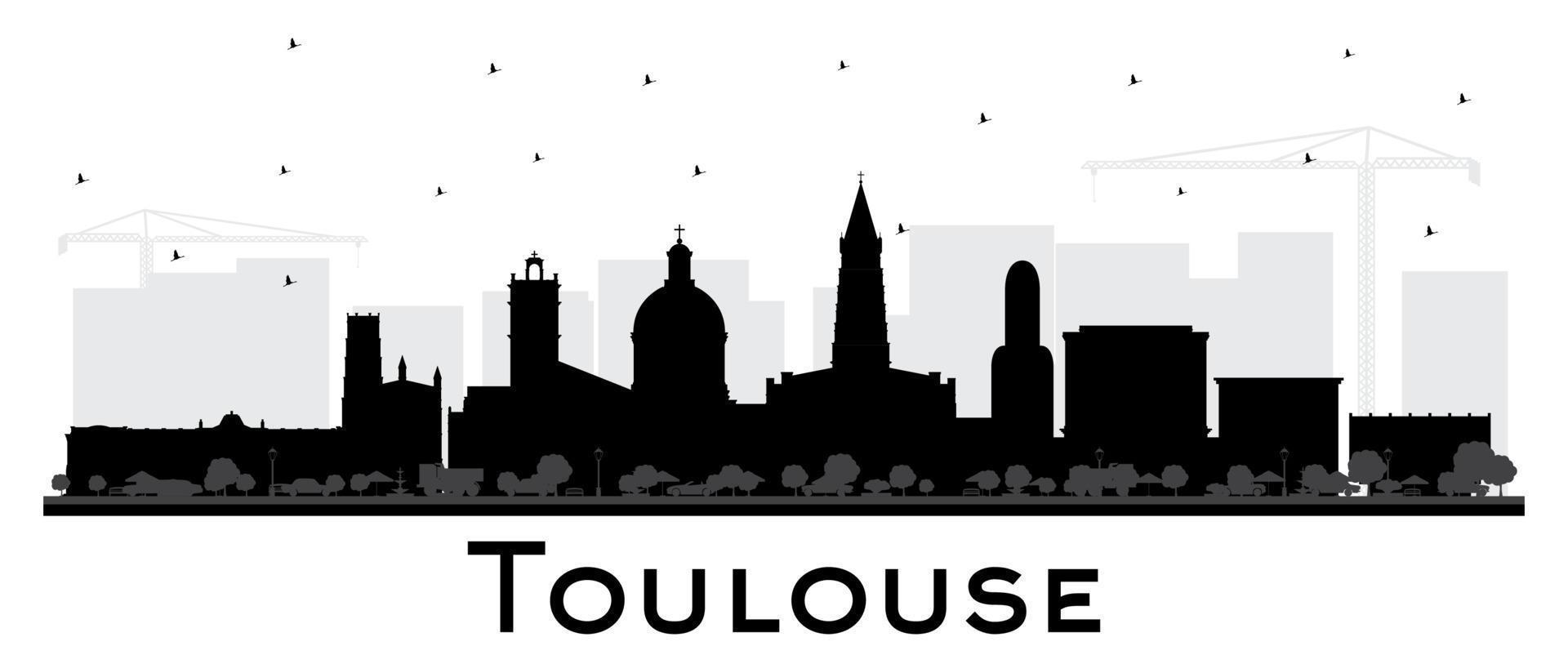 toulouse france silhouette d'horizon de la ville avec des bâtiments noirs isolés sur blanc. vecteur