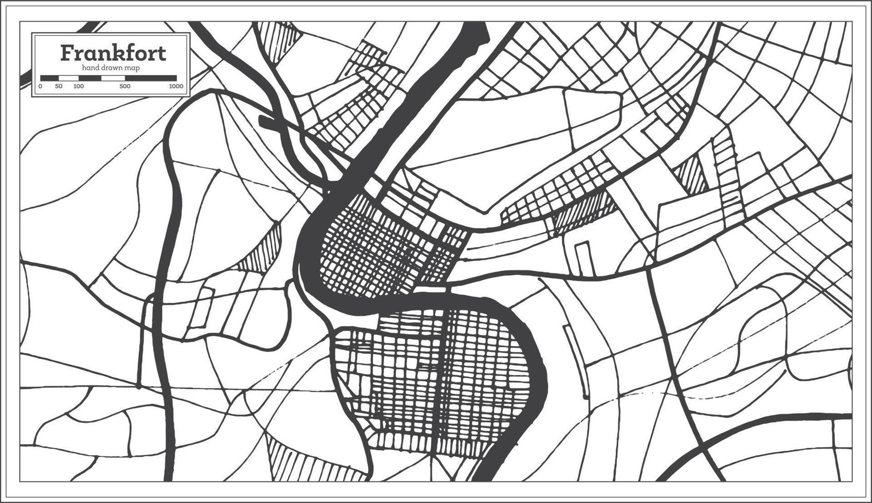 plan de la ville de francfort usa dans un style rétro. carte muette. vecteur