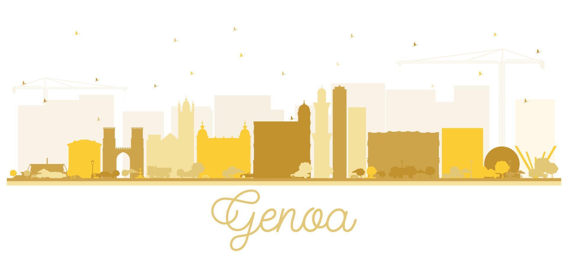 silhouette d'horizon de la ville de gênes italie avec des bâtiments dorés isolés sur blanc. vecteur