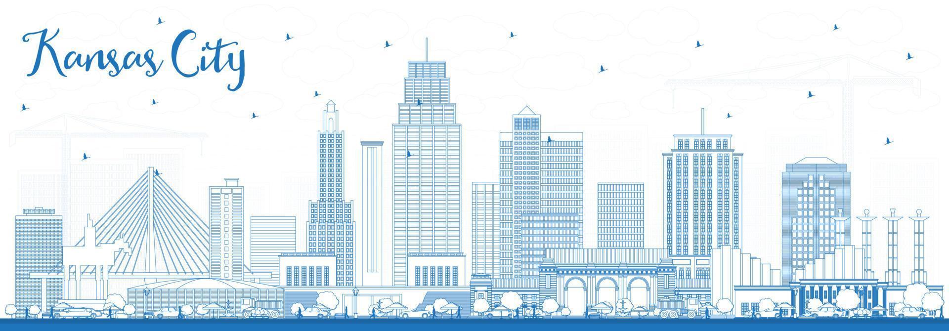 contours kansas city missouri skyline avec des bâtiments bleus. vecteur