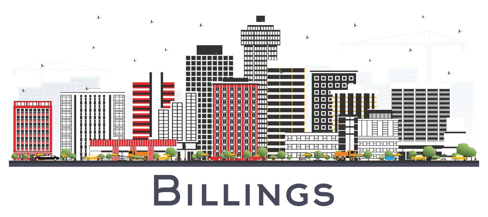 billings montana city skyline avec des bâtiments de couleur isolés sur blanc. vecteur