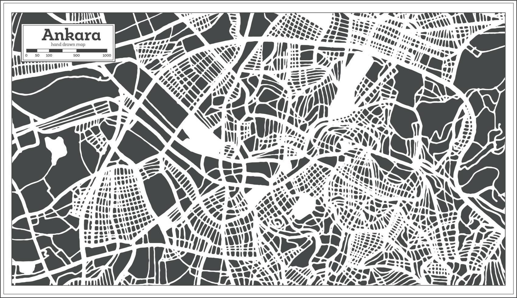 plan de la ville d'ankara en turquie dans un style rétro. carte muette. vecteur