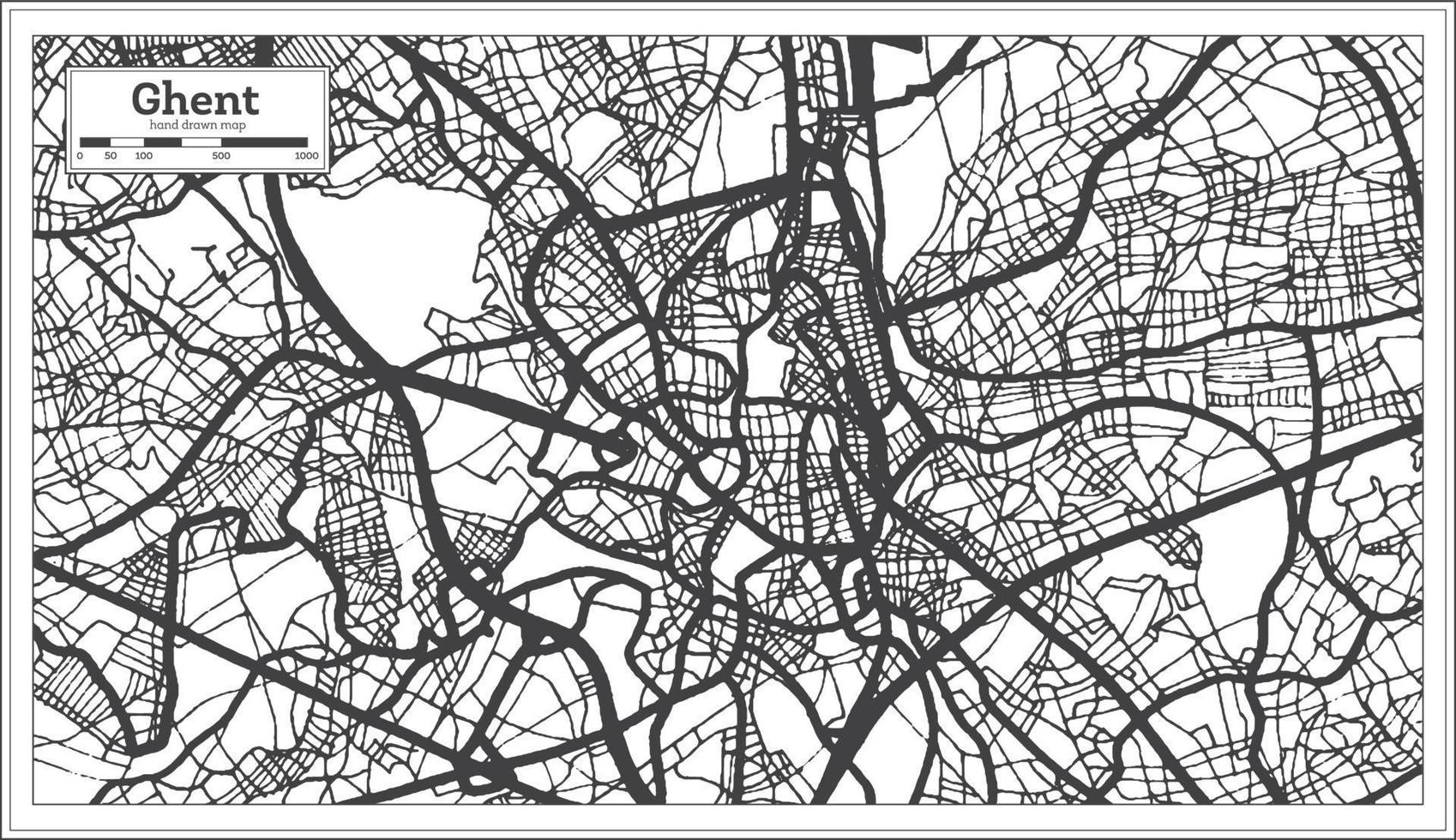carte de la ville de gand belgique en noir et blanc. carte muette. vecteur