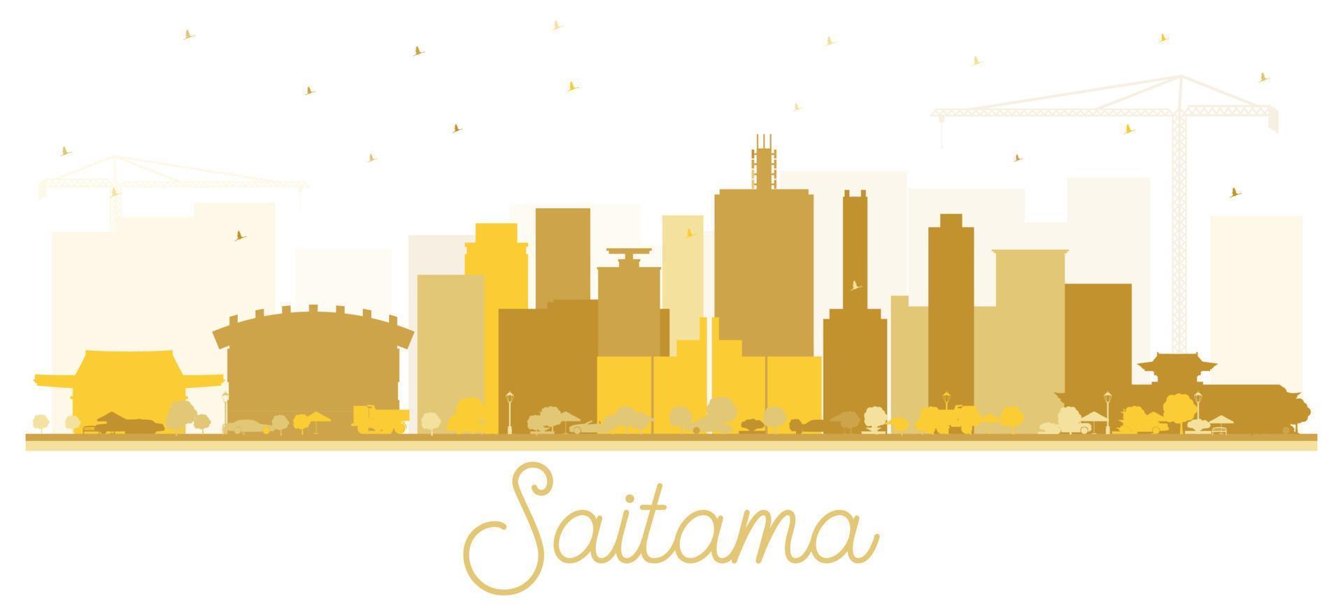saitama japon silhouette d'horizon de la ville avec des bâtiments dorés isolés sur blanc. vecteur