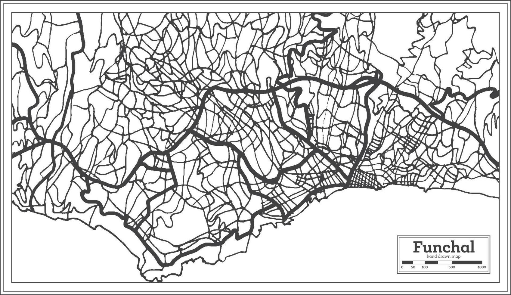 plan de la ville de funchal portugal dans un style rétro. carte muette. vecteur
