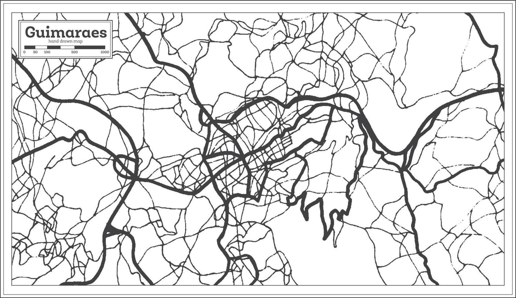 carte de la ville de guimaraes portugal dans un style rétro. carte muette. vecteur