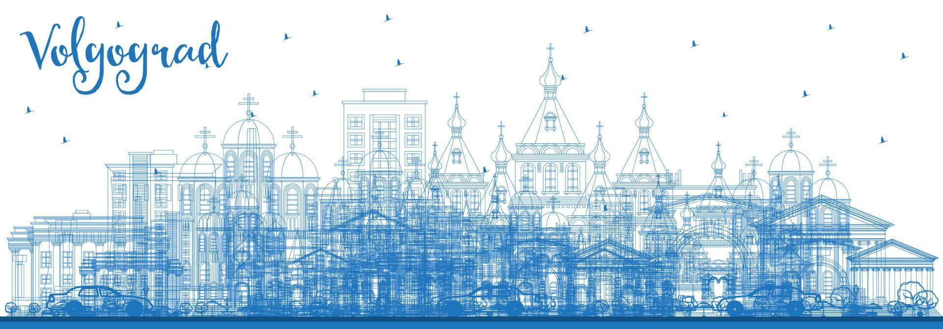 Décrire les toits de la ville de Volgograd en Russie avec des bâtiments bleus. vecteur
