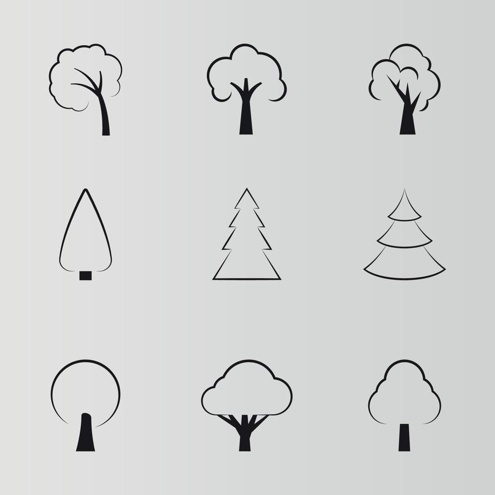 ensemble d'icônes cortoon sur un thème arbres, isolé vecteur