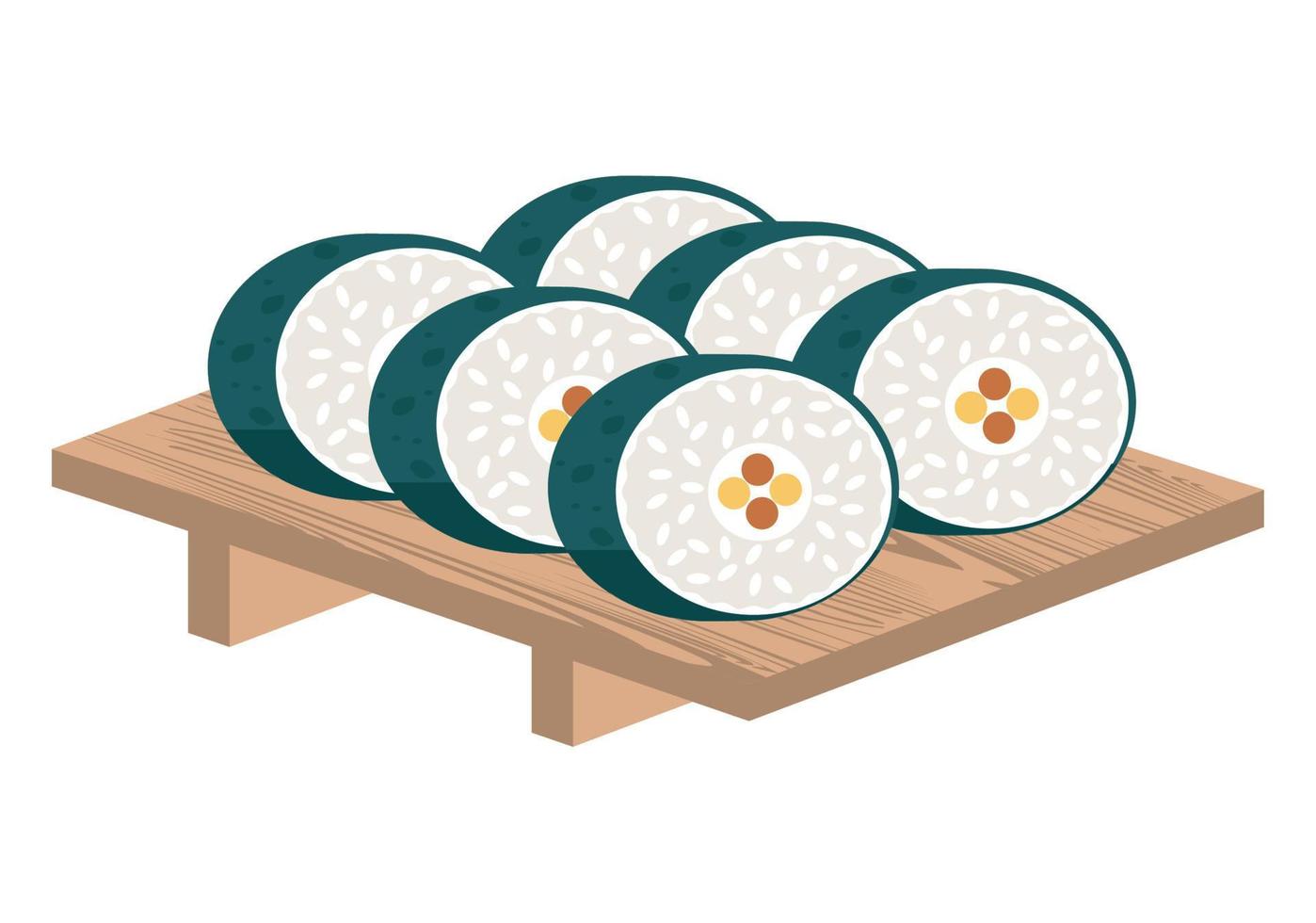 rouleaux de sushi dans un plat en bois vecteur
