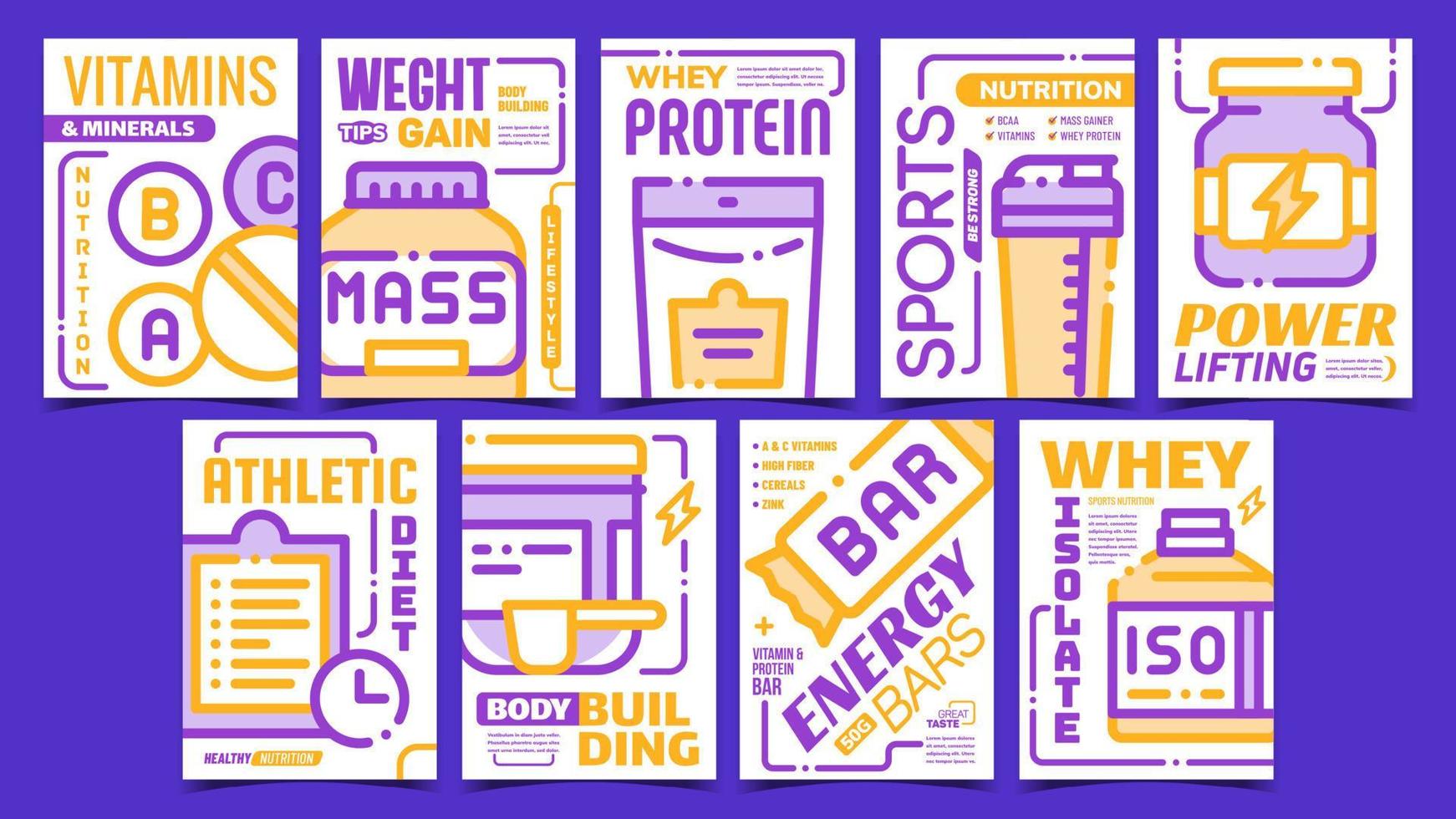 vecteur d'affiches publicitaires de nutrition sportive