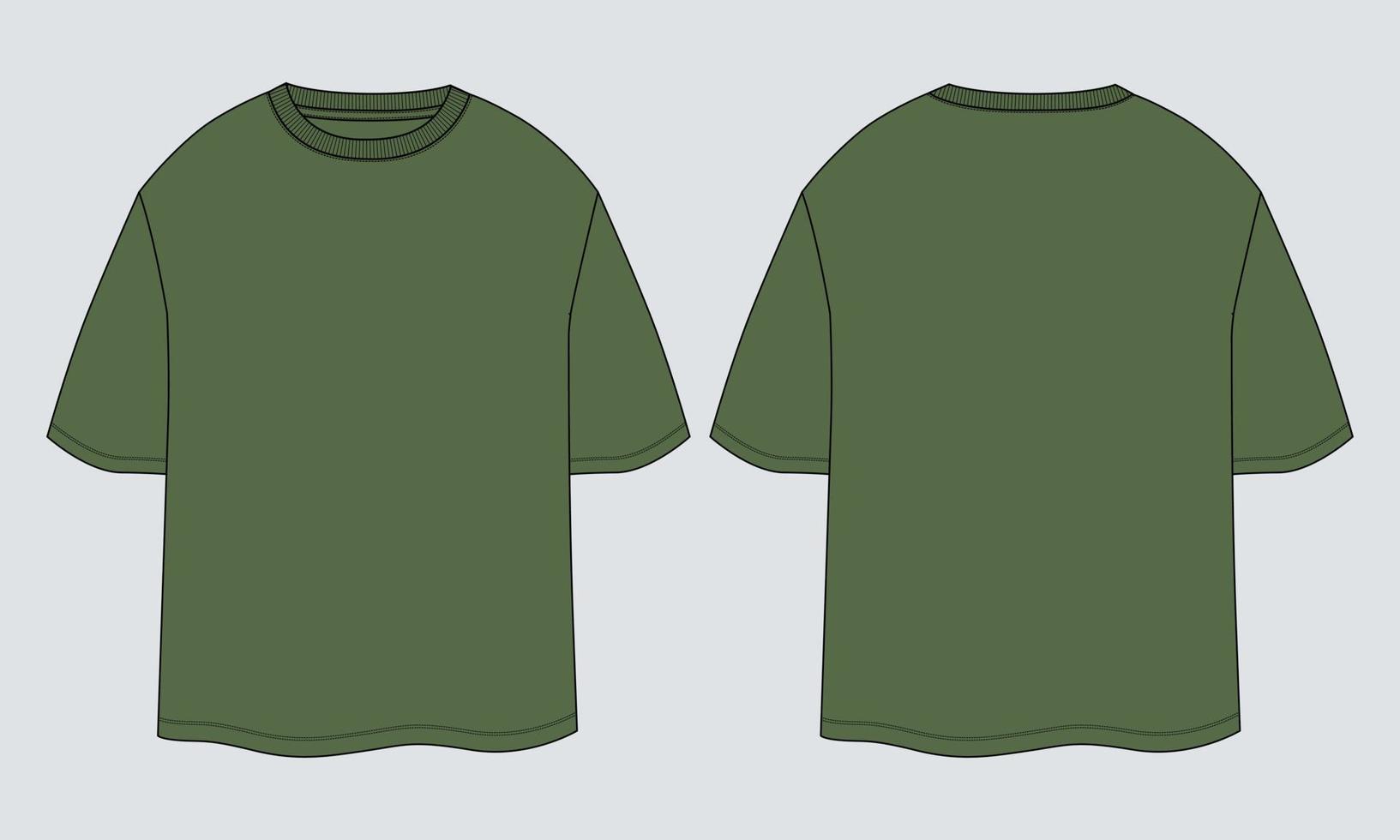 t-shirt surdimensionné mode technique croquis plat modèle d'illustration vectorielle vues avant et arrière. vecteur