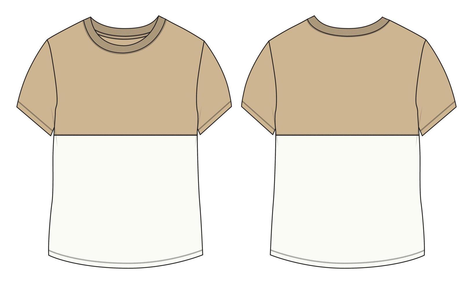 t-shirt mode technique croquis plat modèle d'illustration vectorielle vues avant et arrière. vecteur