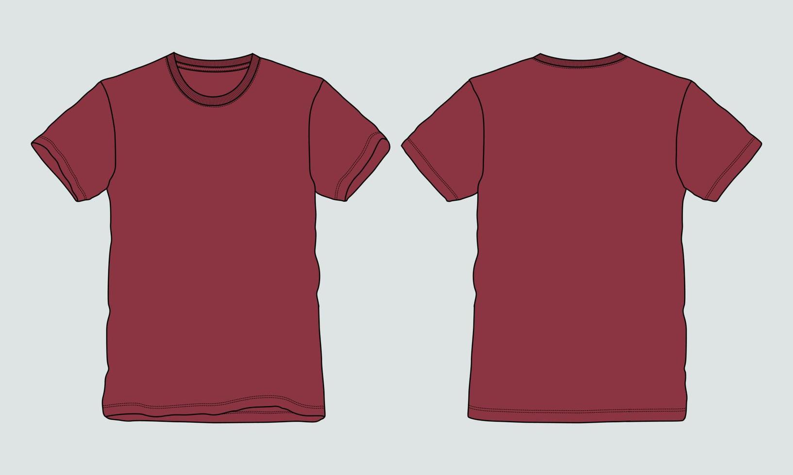 t-shirt mode technique croquis plat modèle d'illustration vectorielle vues avant et arrière. vecteur