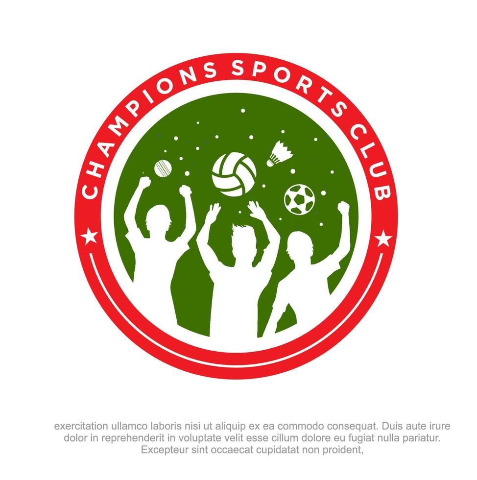 création de logo de club de sport pour jeunes, création de logo vectoriel d'académie de sport. cricket, football, volley-ball, logo du club sportif de badminton.