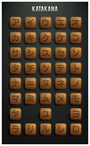 Vecteur de lettre japonaise Katakana en bois gratuit