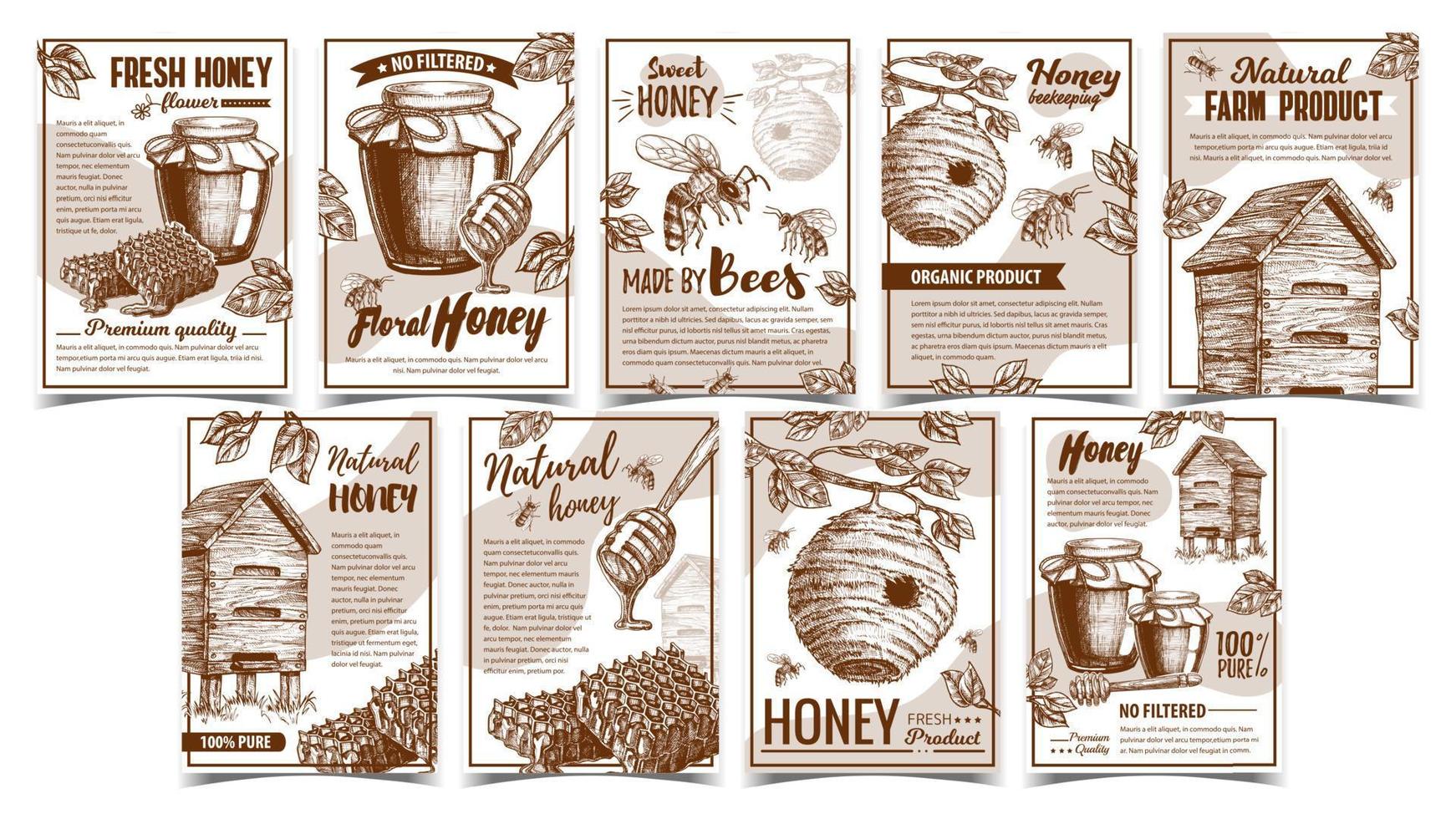 insecte abeille, vecteur d'affiches de ruche sauvage et en bois