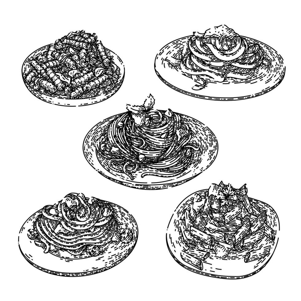 pâtes italiennes cuisine ensemble croquis vecteur dessiné à la main