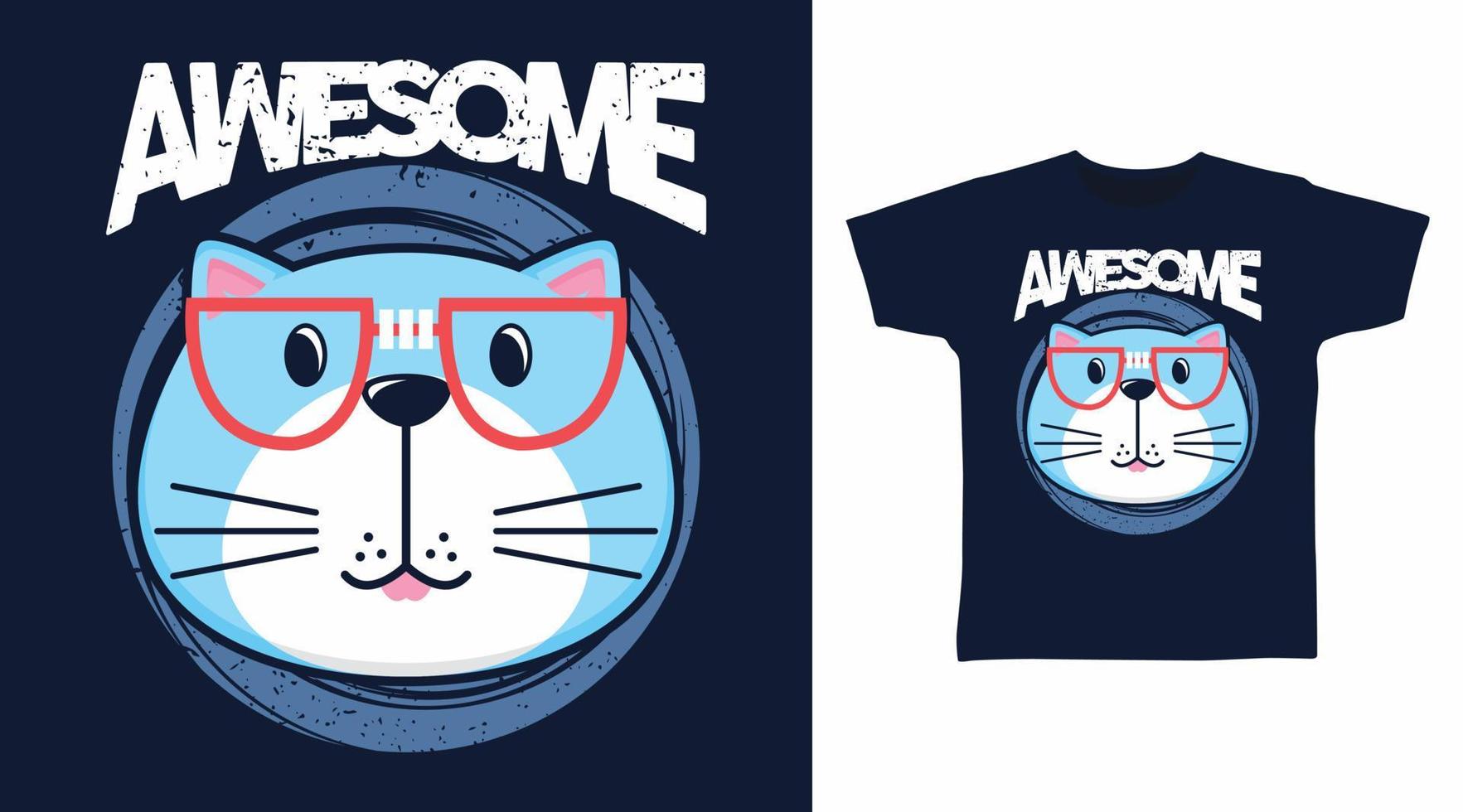 conception de t-shirt d'illustration vectorielle de conception de chat génial mignon et autres utilisations. vecteur