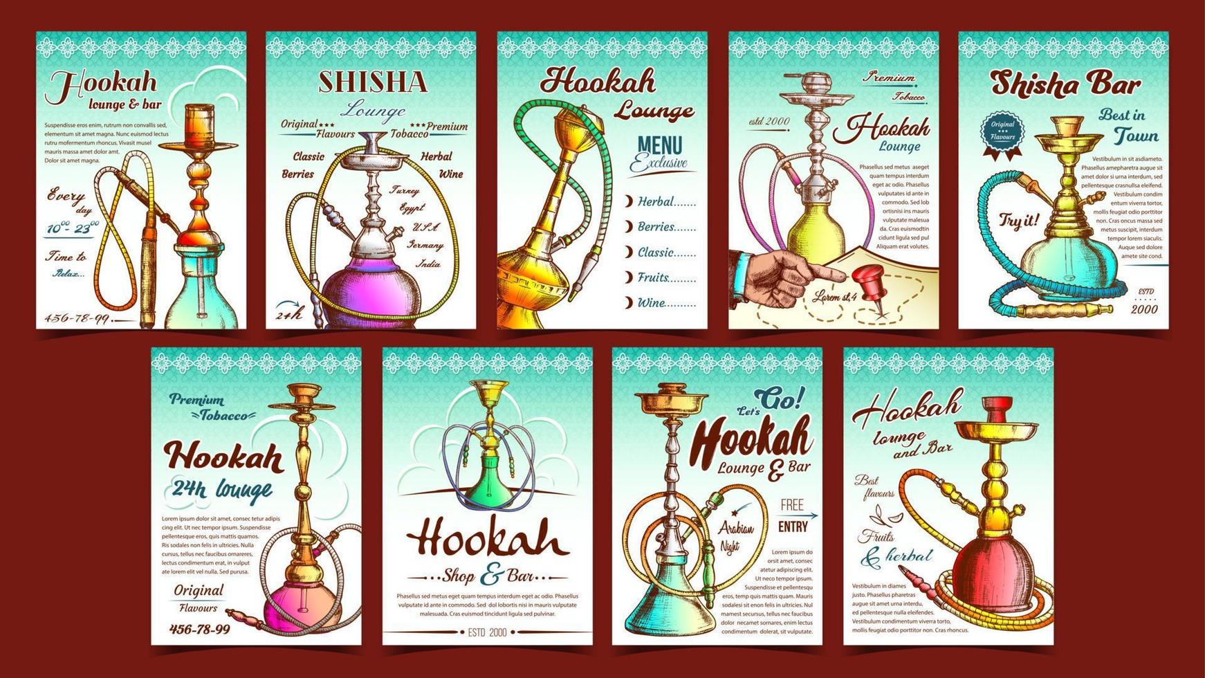 affiches publicitaires de narguilé et shisha set vector