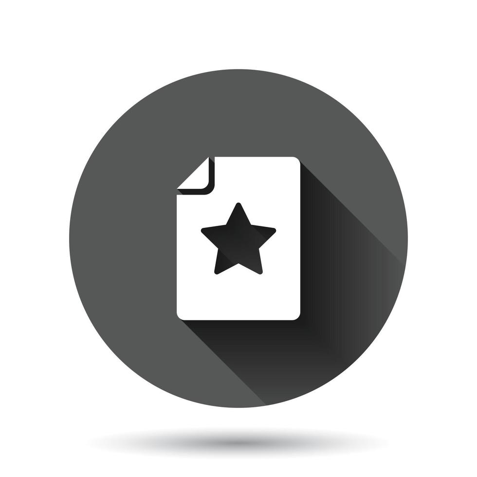 document avec icône étoile dans un style plat. illustration vectorielle de liste de souhaits sur fond rond noir avec effet d'ombre portée. concept d'entreprise de bouton de cercle d'achat préféré. vecteur