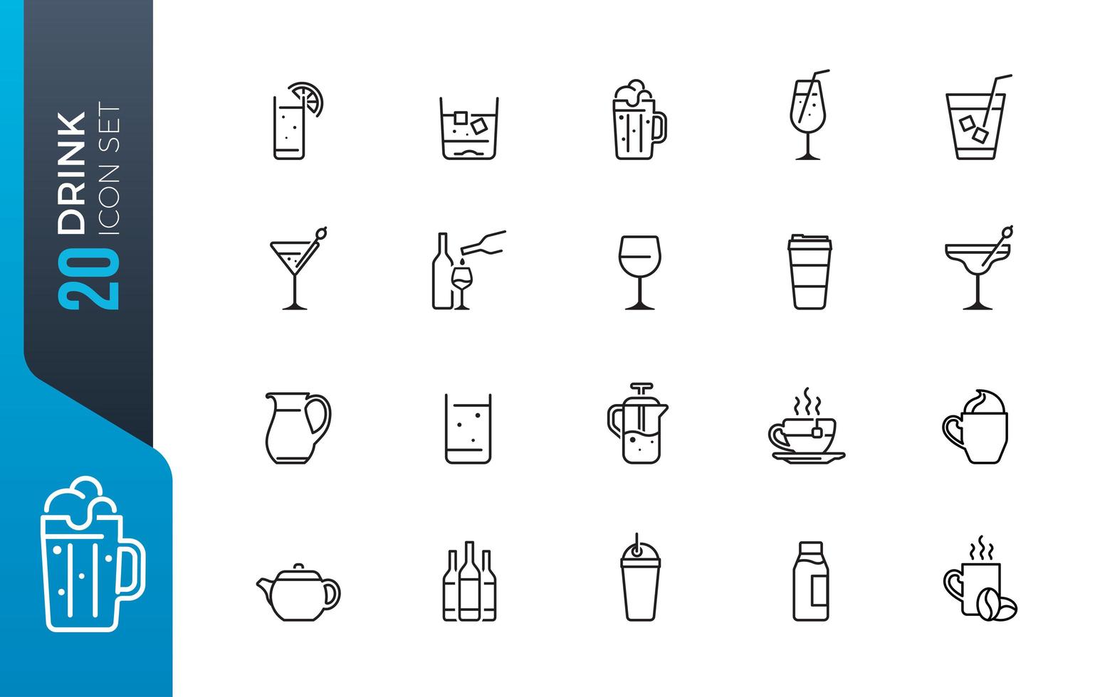 jeu d'icônes de boisson minimale vecteur