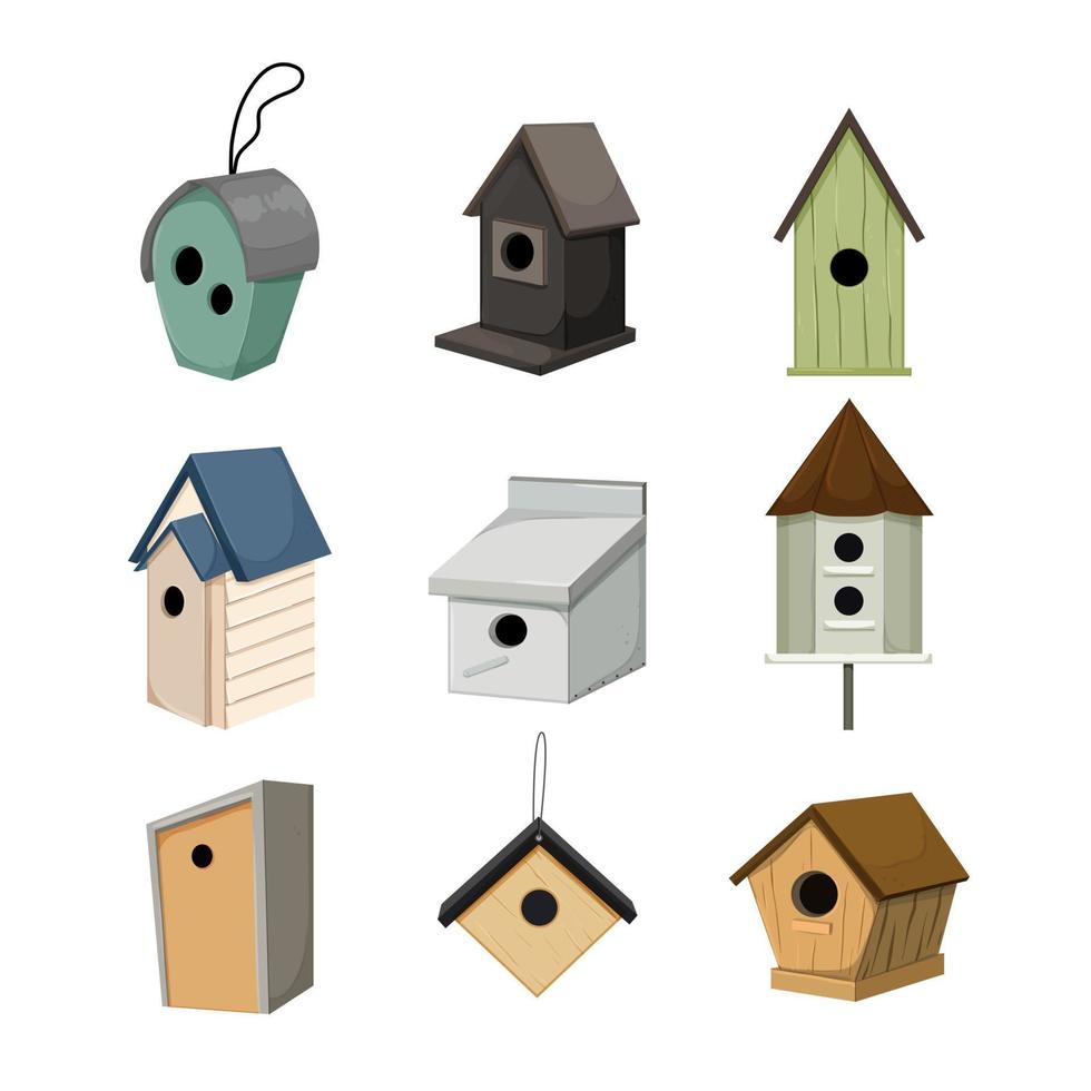 oiseau, maison, ensemble, dessin animé, vecteur, illustration vecteur