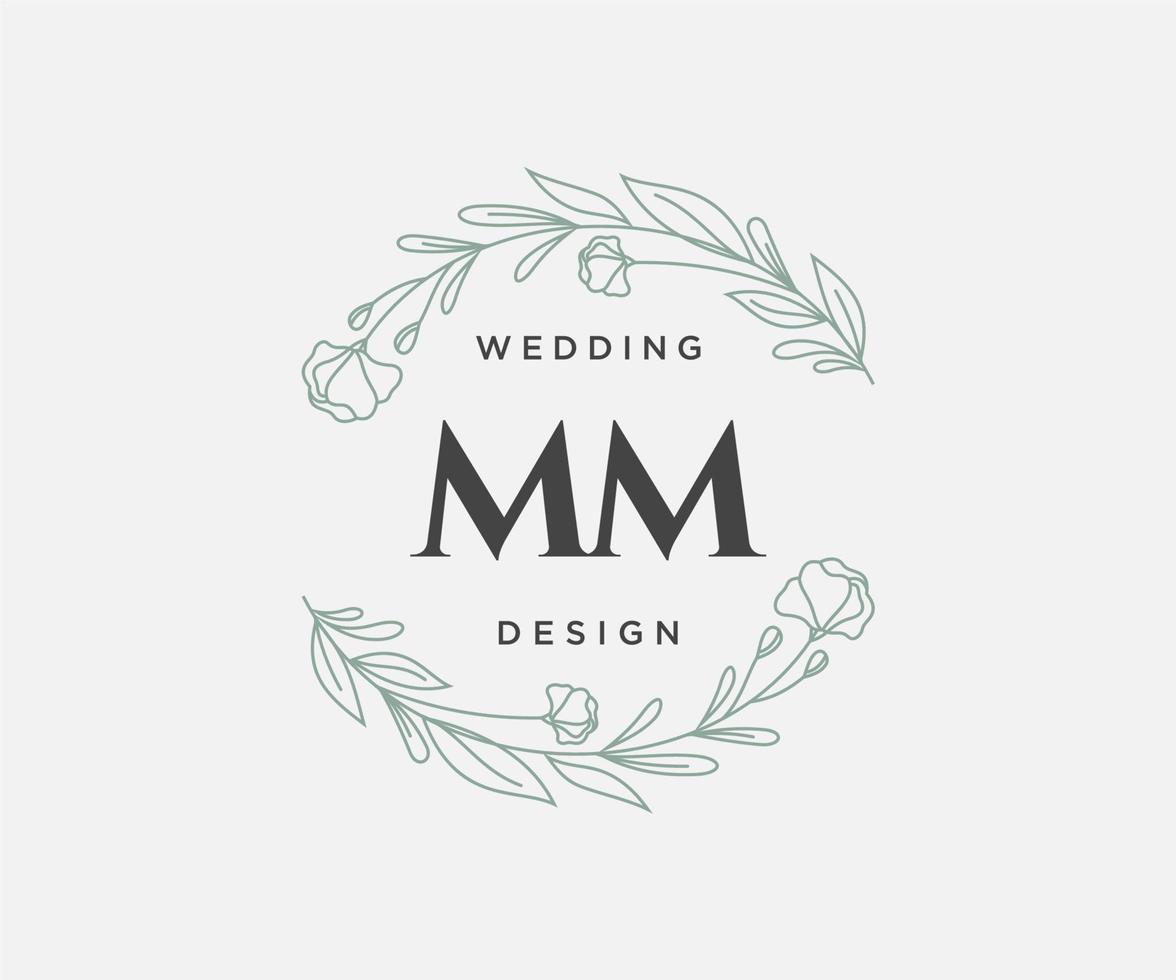 collection de logos de monogramme de mariage lettre initiales mm, modèles minimalistes et floraux modernes dessinés à la main pour cartes d'invitation, réservez la date, identité élégante pour restaurant, boutique, café en image vectorielle vecteur