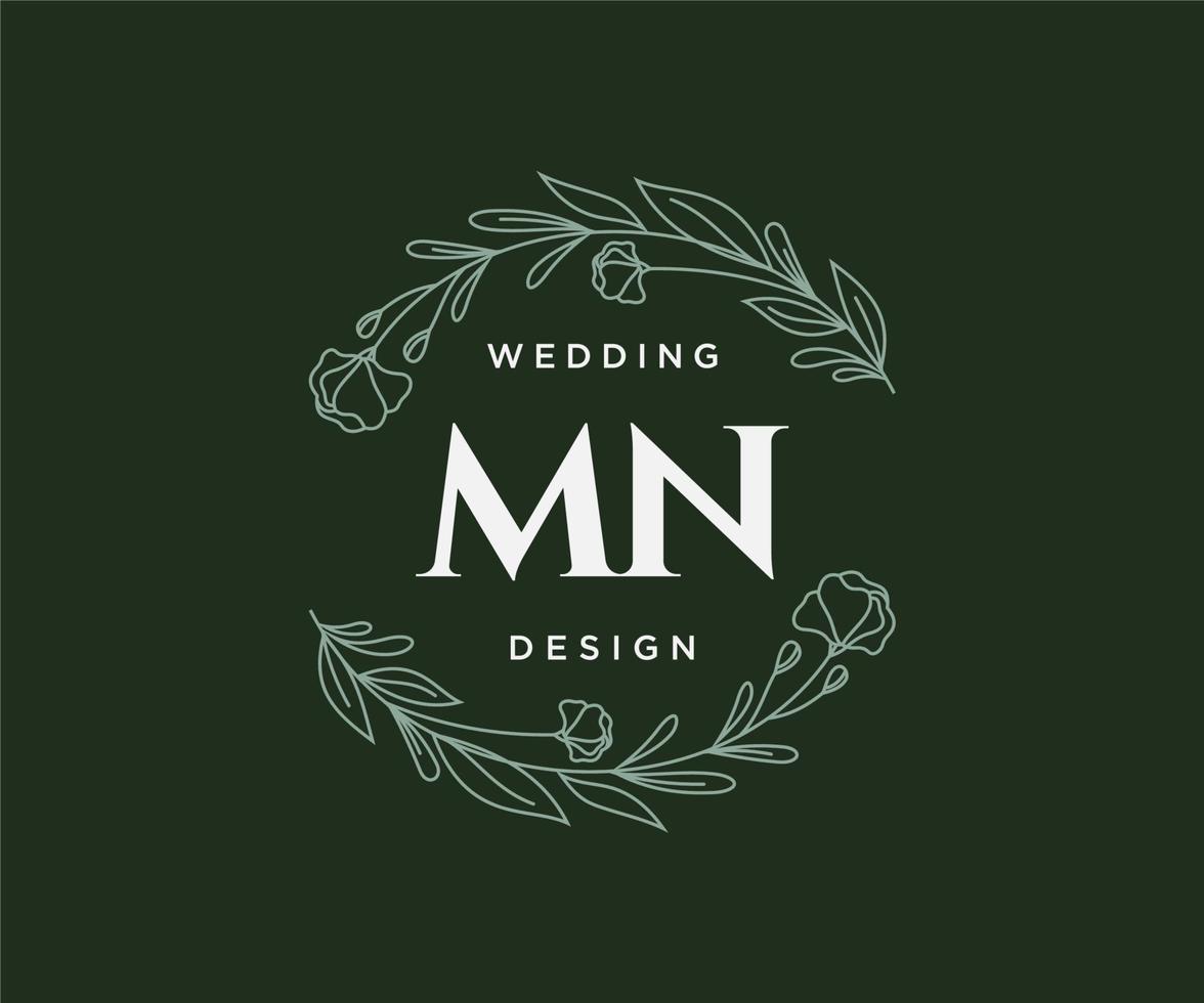 collection de logos de monogramme de mariage lettre initiales mn, modèles minimalistes et floraux modernes dessinés à la main pour cartes d'invitation, réservez la date, identité élégante pour restaurant, boutique, café en image vectorielle vecteur