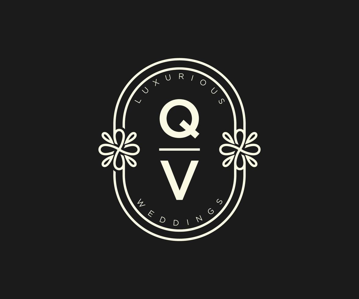 modèle de logos de monogramme de mariage lettre initiales qv, modèles minimalistes et floraux modernes dessinés à la main pour cartes d'invitation, réservez la date, identité élégante. vecteur