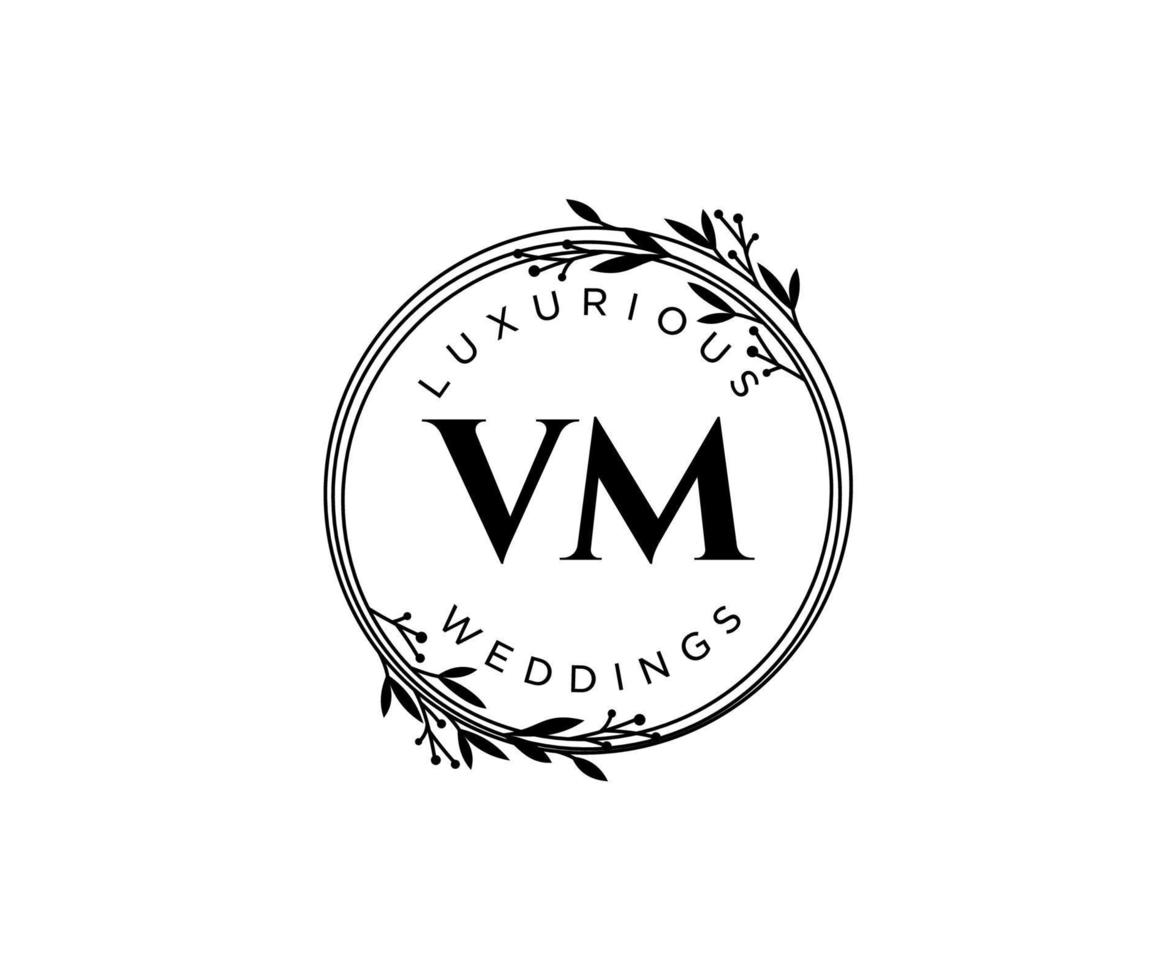 modèle de logos de monogramme de mariage lettre initiales vm, modèles minimalistes et floraux modernes dessinés à la main pour cartes d'invitation, réservez la date, identité élégante. vecteur