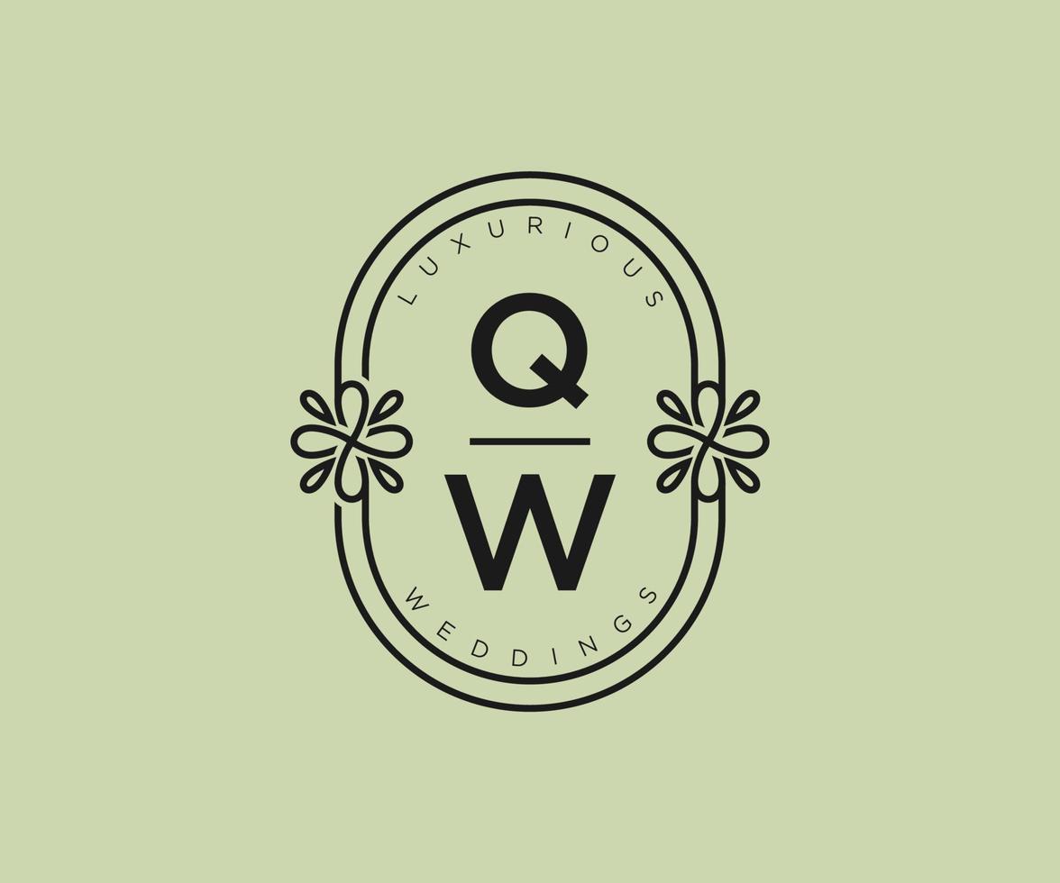 modèle de logos de monogramme de mariage lettre initiales qw, modèles minimalistes et floraux modernes dessinés à la main pour cartes d'invitation, réservez la date, identité élégante. vecteur