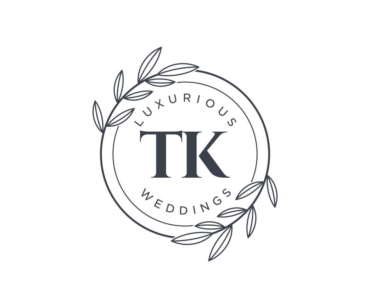 modèle de logos de monogramme de mariage lettre initiales tk, modèles minimalistes et floraux modernes dessinés à la main pour cartes d'invitation, réservez la date, identité élégante. vecteur