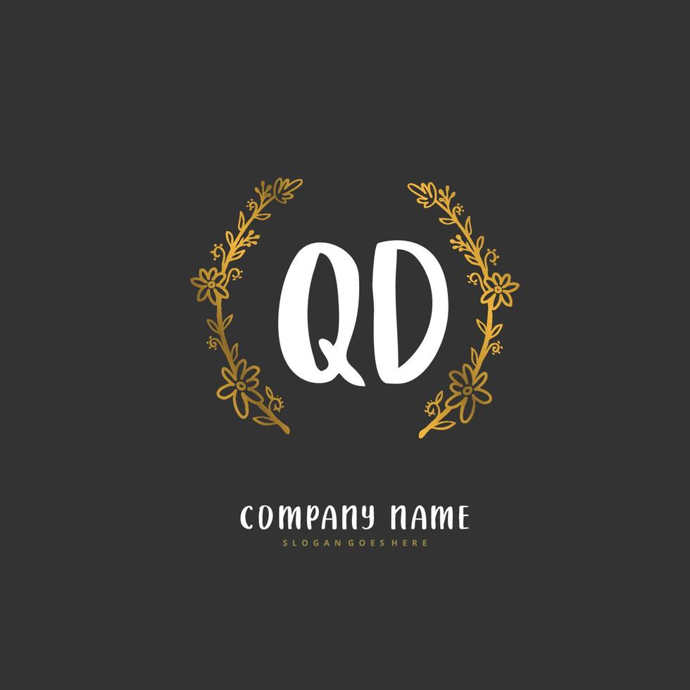 qd écriture initiale et création de logo de signature avec cercle. beau design logo manuscrit pour la mode, l'équipe, le mariage, le logo de luxe. vecteur