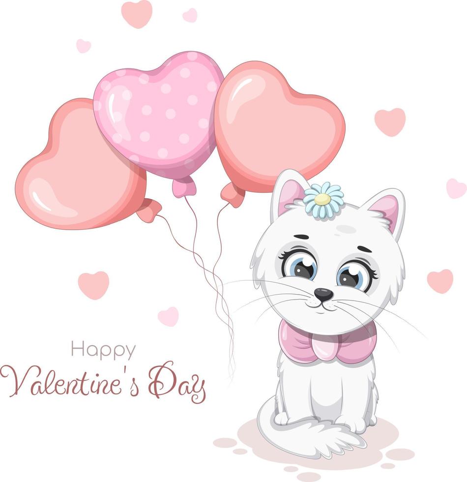 carte romantique joyeuse saint valentin avec un chaton mignon vecteur