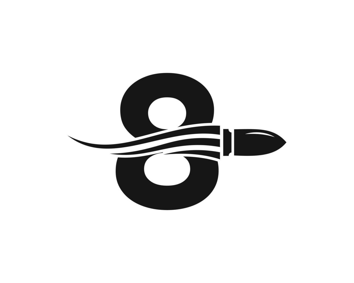 lettre initiale 8 logo de balle de tir avec concept d'arme pour le symbole de sécurité et de protection vecteur