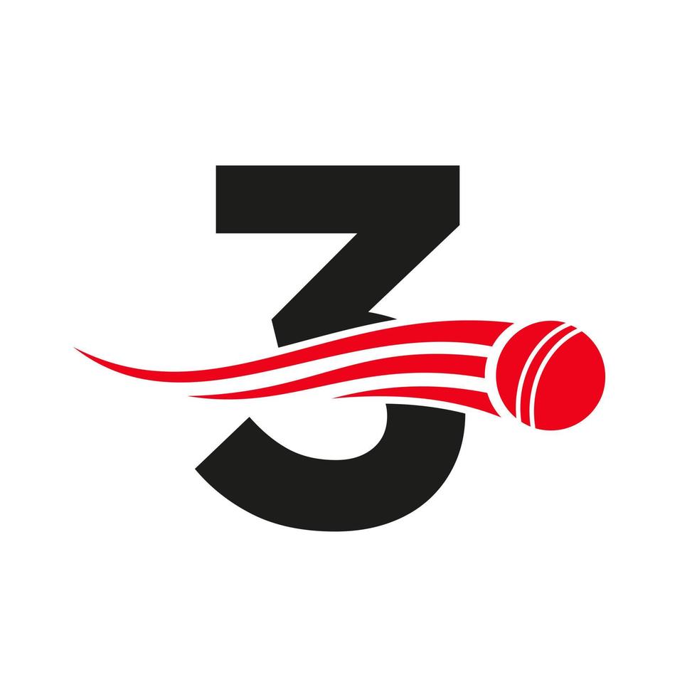 concept de logo de cricket lettre 3 avec icône boule pour le modèle vectoriel de symbole de club de cricket. signe de joueur de cricket