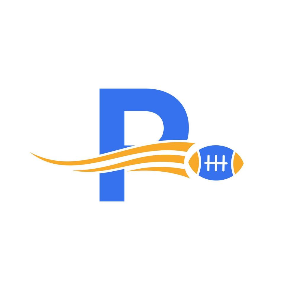 logo de rugby lettre p, logo de football américain combiné avec l'icône de ballon de rugby pour le symbole vectoriel du club de football américain