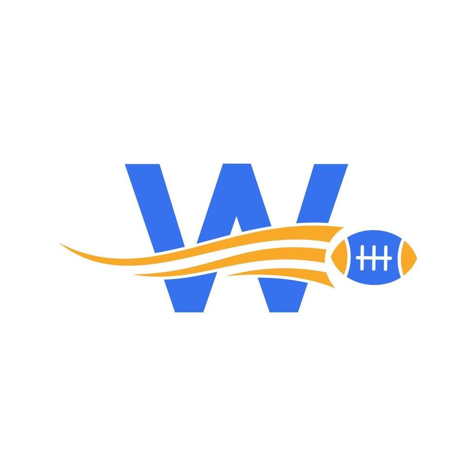 logo de rugby lettre w, logo de football américain combiné avec l'icône de ballon de rugby pour le symbole vectoriel du club de football américain
