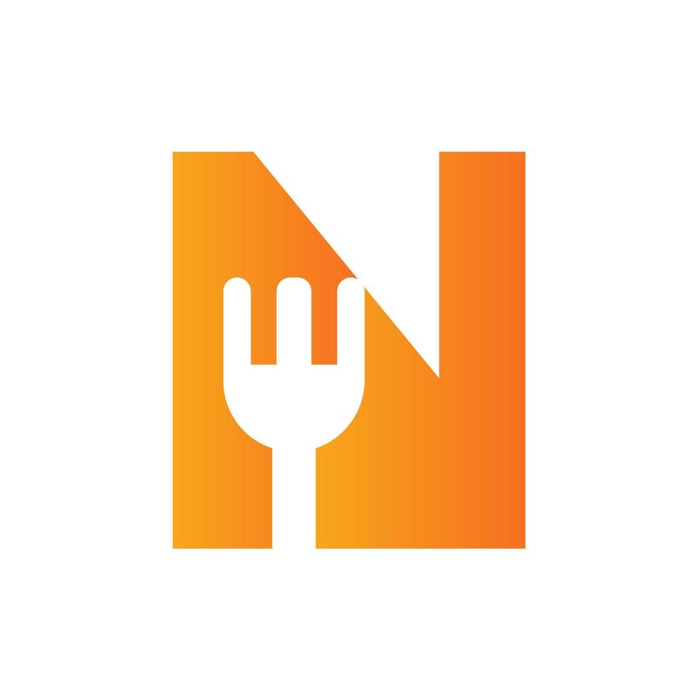 logo de restaurant lettre n combiné avec un modèle vectoriel d'icône de fourchette