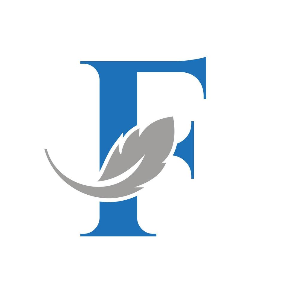 création de logo de plume de lettre f combinée avec du vin de plume d'oiseau pour avocat, symbole de la loi vecteur