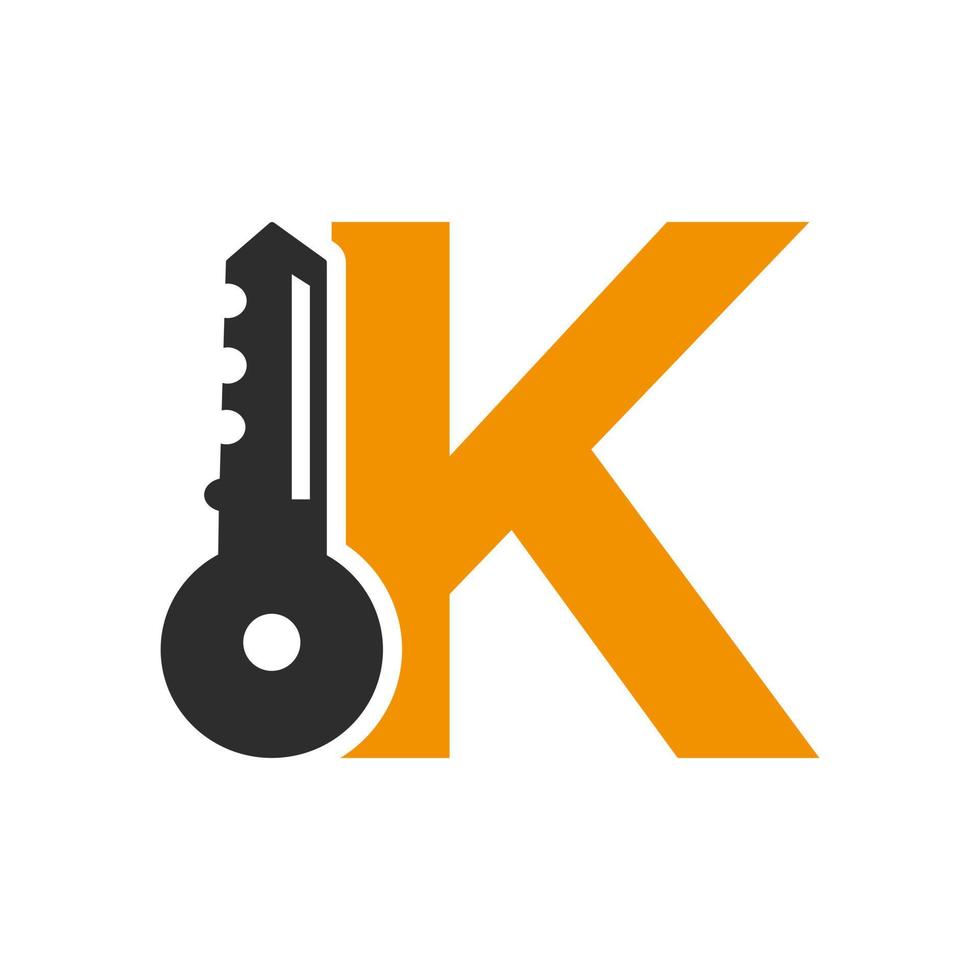 le logo de la lettre k se combine avec la clé du casier de la maison pour l'immobilier et le modèle de vecteur de symbole de location de maison