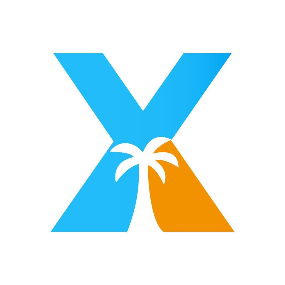 lettre x palmier concept de conception de logo pour le modèle de vecteur d'icône de paysage de plage de voyage