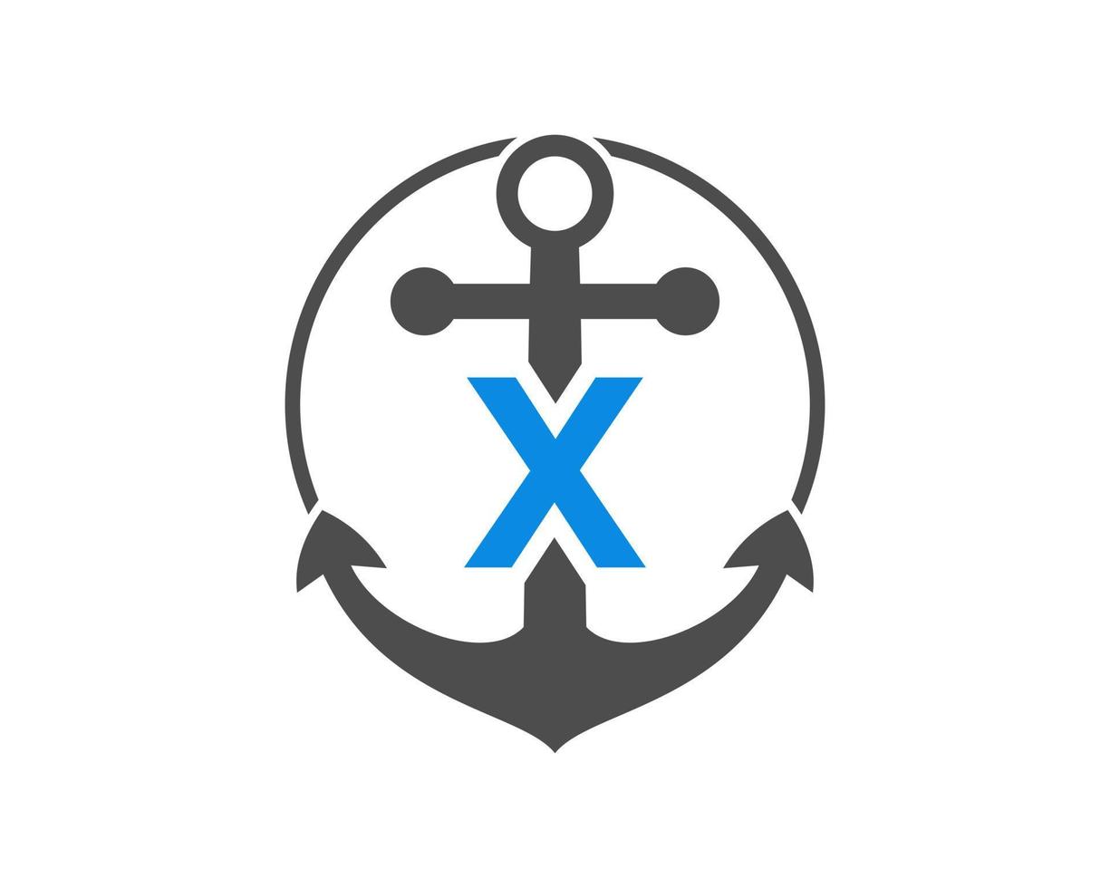 lettre initiale x logo d'ancre. marine, logo bateau à voile vecteur