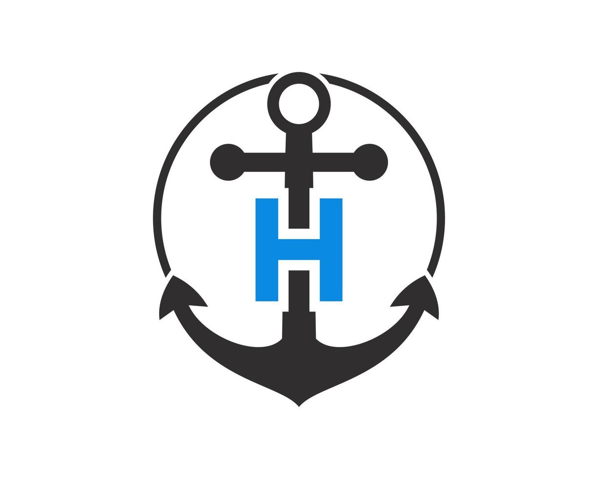 lettre initiale h logo d'ancre. marine, logo bateau à voile vecteur