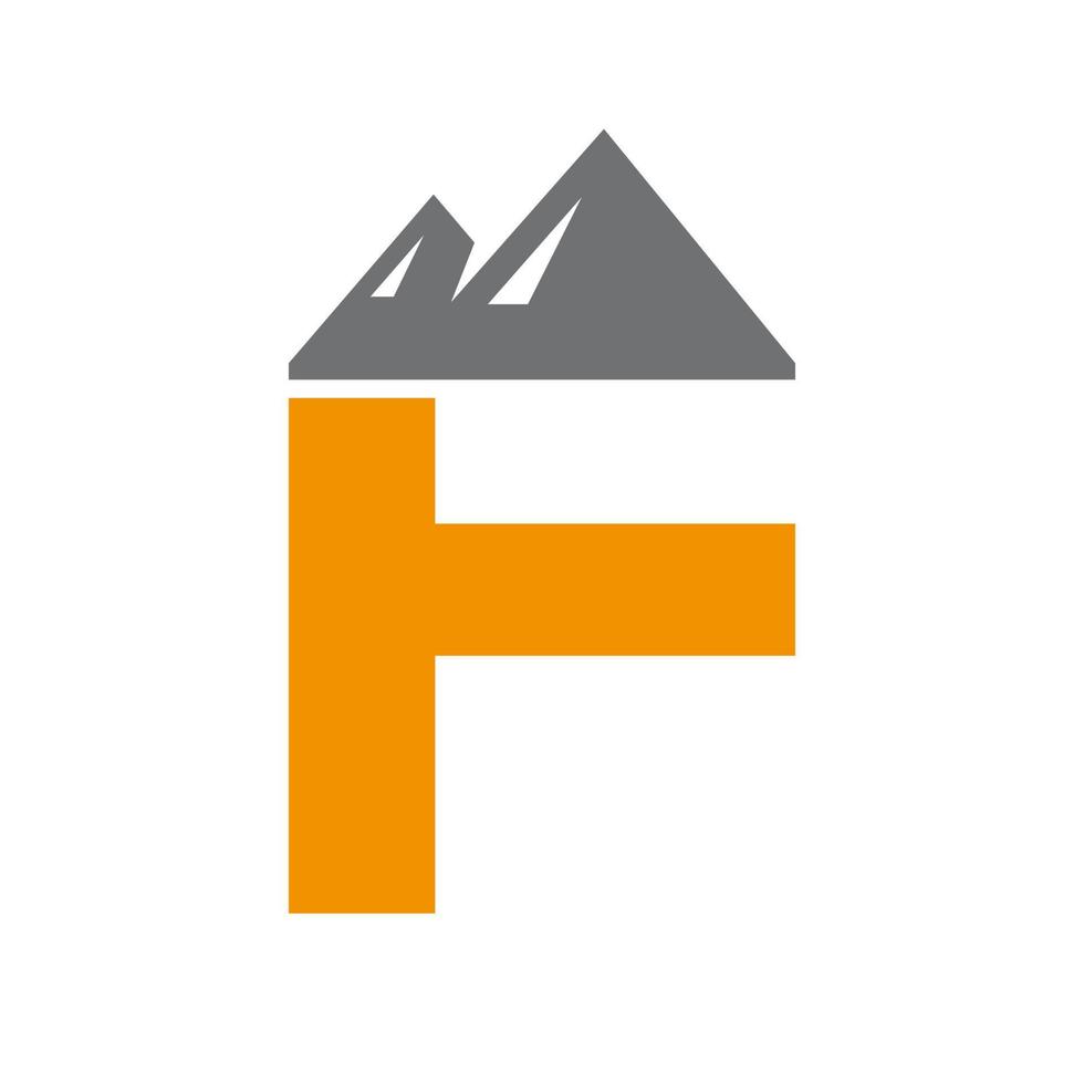 signe vectoriel du logo de montage de la lettre f. le logo du paysage de montagne se combine avec l'icône et le modèle de la colline