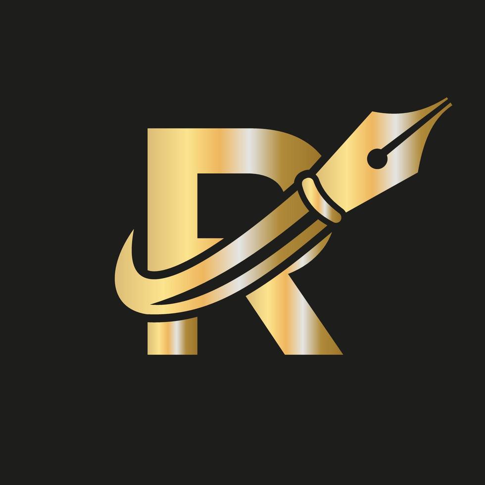 logo de l'éducation sur le concept de la lettre r avec un modèle de vecteur de pointe de stylo